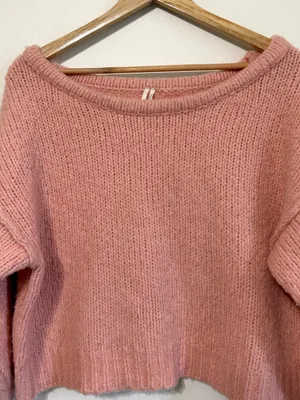 Anthropologie Pink Cropped Sweater Size XS Wool Blend Oversized thumbnail 4
