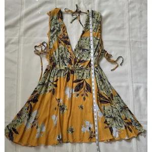 Free People "Marnie" Golden Yellow Floral Short Dress Size S Rayon Boho Floral. thumbnail 12