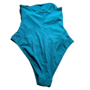 Shade & Shore High Leg Cheeky One Piece Swimsuit Medium Teal Ribbed Fabric thumbnail 12