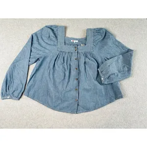Levi's Amber Long Sleeve Blouse Square Neck‎ Shirt 100% Cotton Flowy Medium thumbnail 3