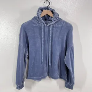 UGG Women's Velour Pullover Hoodie Periwinkle Blue Drawstring Large Lounge‎ Soft thumbnail 2