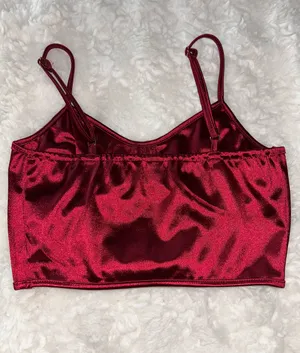 NWOT Red Curved Hem Satin Cami Crop Top thumbnail 3