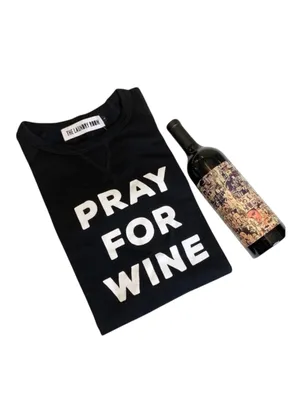new The Laundry Room ☻︎ Pray For Wine Oversize Super Softest Sweatshirt ☻︎ Black thumbnail 9