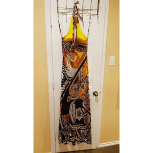 MARY L COUTURE Beads Halter print Dress Sz 2 Yellow Multi thumbnail 2