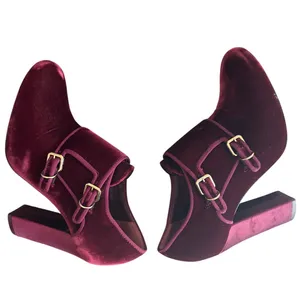 Tory Burch Carley Burgundy Velvet Double Buckle Block Heel Booties 6.5 thumbnail 7
