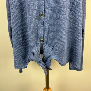 American Eagle Top Womens XL‎ Blue Knit Tie Front Button Up Long Sleeve V-Neck thumbnail 12