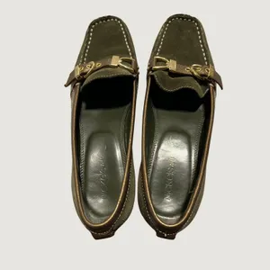 Nickels Soft Loafers Womens Olive Green Suede Bronze‎ Leather Buckle Shoes 8.5 M thumbnail 4