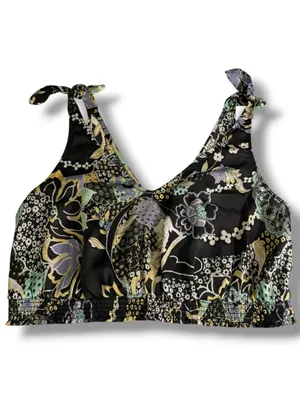Intimately Free People Weekend‎ in Montauk Crop Top Black Floral Paisley Ties L thumbnail 3