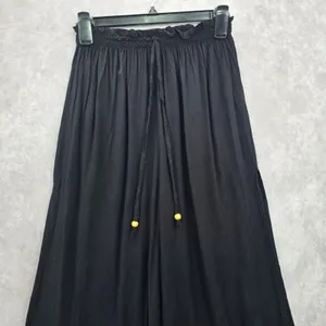 Black Wide Split Flowy Straight Beach Vacation Lounge 90s Pullon Boho Pants XS‎ thumbnail 12