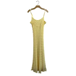 No Comment Yellow Mesh Lace Trim Y2K Bodycon Midi Dress‎ Size XL thumbnail 3