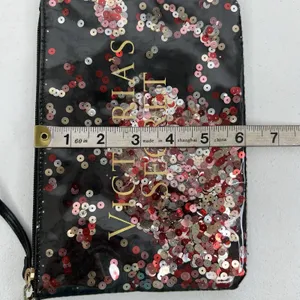 Victoria's Secret Wristlet Pouch Black Sequin Floating Logo Glam Makeup Bag thumbnail 8