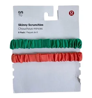 2 Lululemon Skinny Scrunchies Kelly Green and Coral Kiss NWOT thumbnail 1