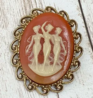Vintage Unsigned Three Ladies Victorian Cameo Brooch thumbnail 6
