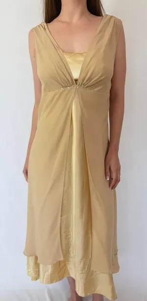 Nude Cream Shimmery Embellished Mesh Overlay Vintage Princess Dress thumbnail 1