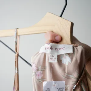 Pink Rose Floral Midi Dress Slit Side Open Tie Bow Back Spaghetti Strap Spring L thumbnail 6