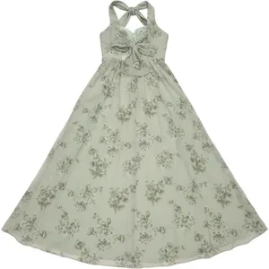 AW Bridal Penoy Pistachio Green Floral Maxi Dress US 8 V-Neck Chiffon Tie-Back thumbnail 2
