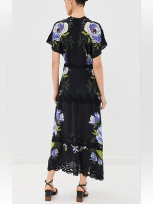 Farm Rio Soft Garden Black Laces Short Sleeve Maxi Dress thumbnail 2
