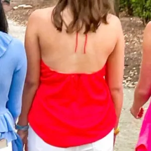 Pink/Red Halter Silk Tank with Rouching thumbnail 2