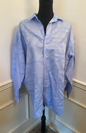 Frank & Eileen Shirley Button Up Top in Blue Nautical Rope Print Italian Cotton thumbnail 1