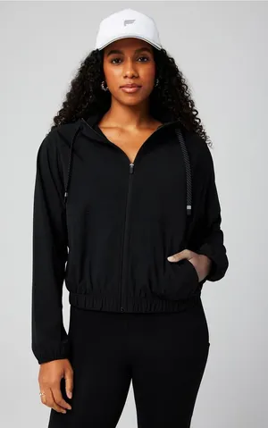 Fabletics One Black Full Zip Hooded Activewear Windbreaker Jacket Women’s Medium thumbnail 1