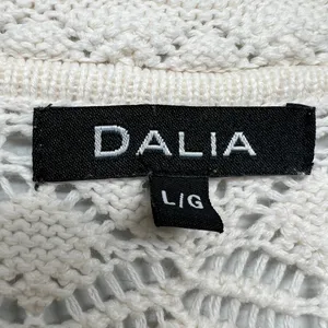 DALIA Pointelle Knit Tie Front Cotton Cardigan Sz Large Cottage Beachy Coastal thumbnail 3