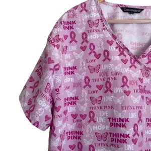 Cassandra O Scrubs Women Top 2X‎ Pink Medical Nurse Breast Cancer Awareness thumbnail 5