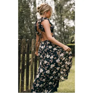 Petal & Pup Lucah Dress Size Large Frill Floral Maxi Wedding Formal Cocktail Blk thumbnail 2