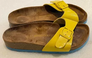 Birkenstock Yellow Patent Single-Strap Slide Sandals thumbnail 1