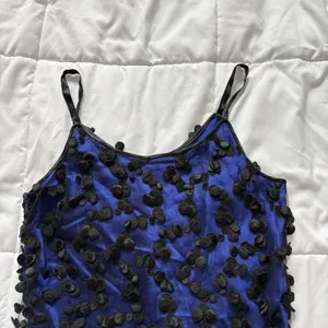 Vintage 80s 90s Mini Cocktail Dress Blue‎ Black Dainty Romantic Feminine Whimsy thumbnail 2