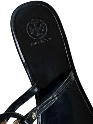 EUC Tory Burch Mini Miller Jelly Sandals Black Gold Size 10 Retail $125.00 thumbnail 5