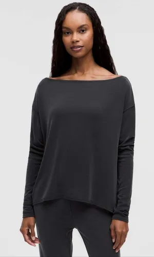 Lululemon Drapey Softstreme Off-The-Shoulder Long-Sleeve Shirt Black Size M thumbnail 1