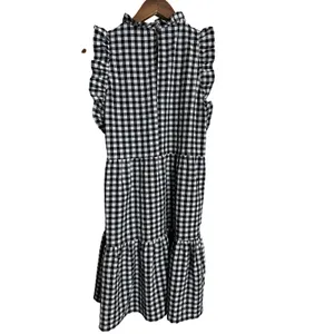 Maeve Lida Ruffled Mini Dress Size S Gingham Tiered Black White Cottagecore thumbnail 2