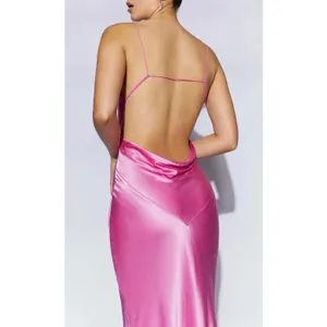 Meshki Sadie Maxi Satin‎ Halter Ruched Slip Dress Pink Size XL Wedding Guest thumbnail 4
