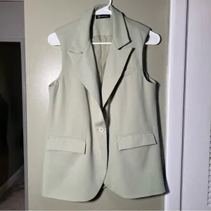 Prettygarden Women's Size Small Sleeveless Vest Light Sage Green One Button 7106 thumbnail 4