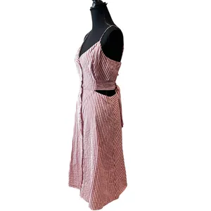 Jason Wu Red Candy Striped Midi Dress Size 12 Seersucker Sundress Cotton $290 thumbnail 9