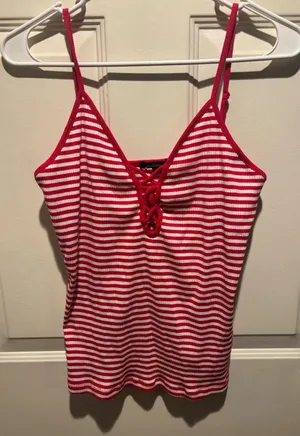 Red & White Stried Lace Up Tank Top thumbnail 1