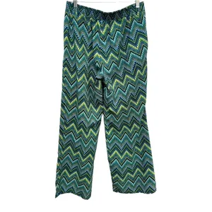 BCX Chevron Print Wide Leg Pants Blue Green Yellow Boho Festival L thumbnail 3