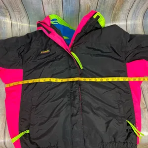 Columbia Vintage Ski Jacket 90s Large Neon Bugaboo Double Layer Coat Black Pink thumbnail 6