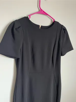 CALVIN KLEIN | Black Short-Sleeve Sheath Midi Dress Sz 6 thumbnail 2