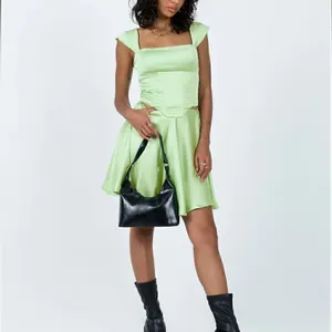Princess Polly Cornell Satin Mini Skirt Green thumbnail 3