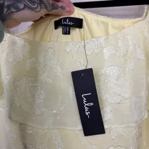NEW Lulus Pretty Perfect Yellow Burnout Floral Off-the-Shoulder Midi Dress XXL thumbnail 8