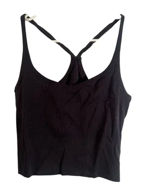 Women’s Athletic Tank Top Ribbed Black Cropped Racerback V-Neck Stretch thumbnail 1