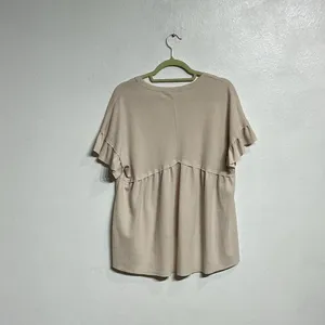 Altar’d State Blush Pink Waffle Knit Babydoll Ruffle Sleeve Top Sz M thumbnail 8
