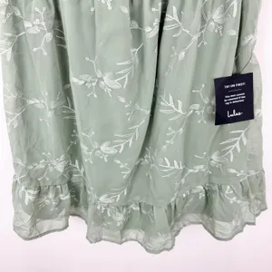 Lulus Cutest Icon Sage Green Embroidered Off-the-Shoulder Mini Dress Small NWT thumbnail 8