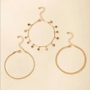 🌻Bohemian Summer Flower Charm gold anklets set🌻 thumbnail 4