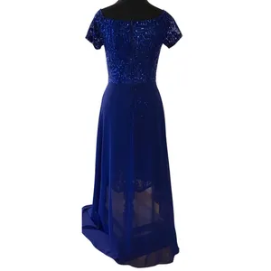Vintage Y2K Yabes USA Royal Blue Sequin‎ Lace Formal Dress Chiffon (S) Prom Gala thumbnail 2