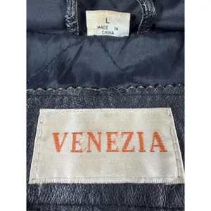 Venezia Vintage Black Leather Hooded Parka Jacket Womens Large 02-9438-9 Zip Up thumbnail 5