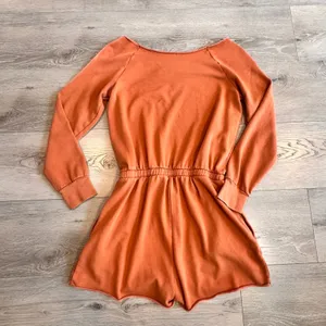 Aerie Long Sleeve French Terry Romper Burnt Orange Terracotta Boat‎ Neck Small S thumbnail 2