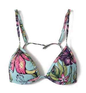 Perfect Vacation Blue Floral Triangle Bikini Top XS NWT thumbnail 1