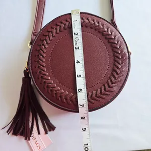 Stylish Round Crossbody Bag in Deep Burgundy Braided Detailing‎ thumbnail 5